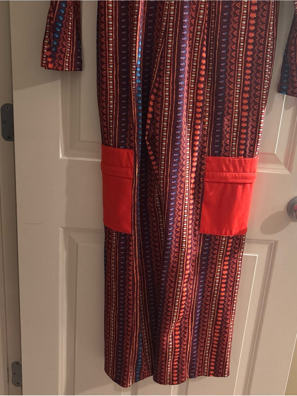 Sassy Jones Orange Geometric Striped High-Neck With wide Leg Jumpsuit - Picture 7 of 15